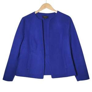 Talbots Wool Collarless Open Front Blazer Jacket Royal Blue L Classic Workwear